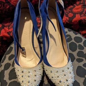 Blue velvet / suede platform wedges